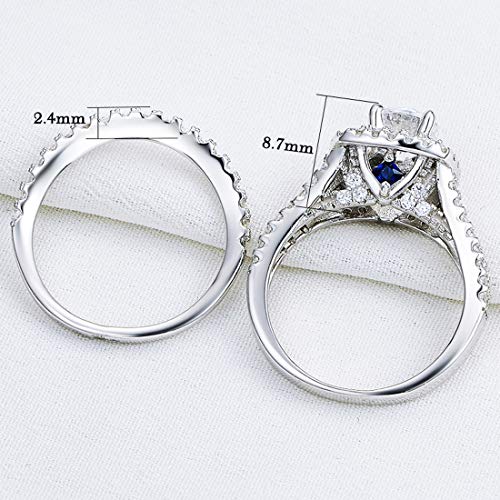 Newshe Wedding Engagement Ring Set 925 Sterling Silver 2ct Round Created Blue Sapphire White Cz Size 4-13