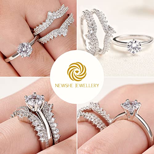 Newshe Wedding Rings for Women Engagement Ring Enhancer Band Bridal Set Sterling Silver 1.8Ct Cz Size 4-13