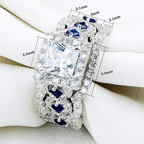 Newshe Engagement Wedding Ring Set 925 Sterling Silver 3pcs 2.5ct Princess White Cz Blue Size 4-13