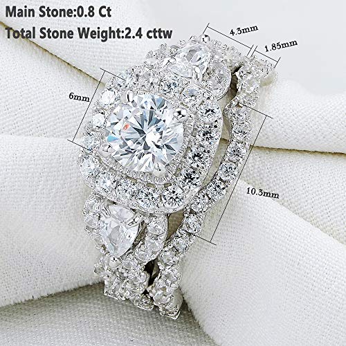 Newshe Engagement Wedding Ring Set For Women 925 Sterling Silver 2.4ct Round Pear White Cz Size 3-13