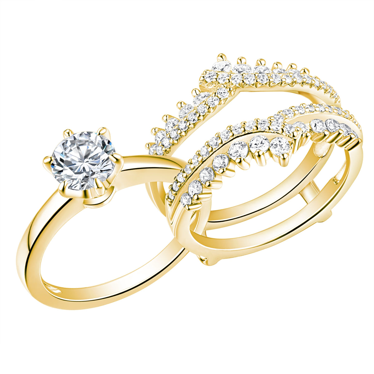 Newshe Jewellery Moissanite Wedding Rings for Women Ring Enhancer Band Bridal Set Yellow Gold Plated