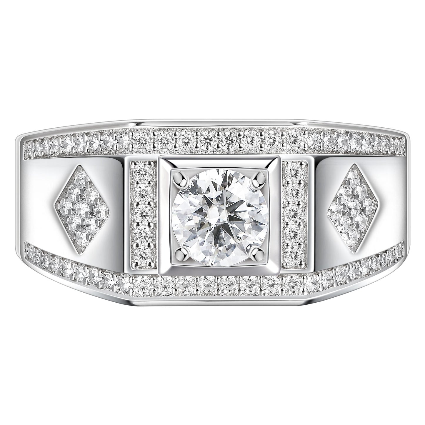 Newshe Jewellery Moissanite Men Rings Wedding Band D Color VVS1 Round 925 Sterling Silver Ring Promise Size 7-13