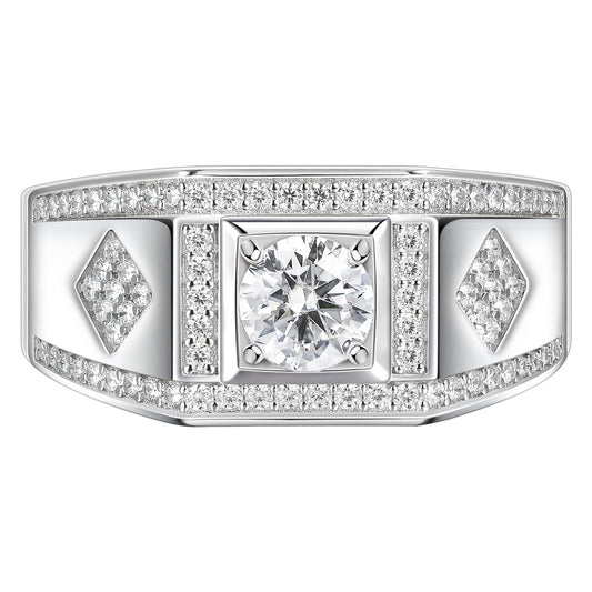 Newshe Jewellery Moissanite Men Rings Wedding Band D Color VVS1 Round 925 Sterling Silver Ring Promise Size 7-13