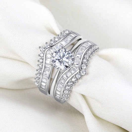 Newshe Wedding Rings Set for Women Engagement Ring Guard 5A Cubic Zirconia 925 Sterling Silver Round Size 5-10