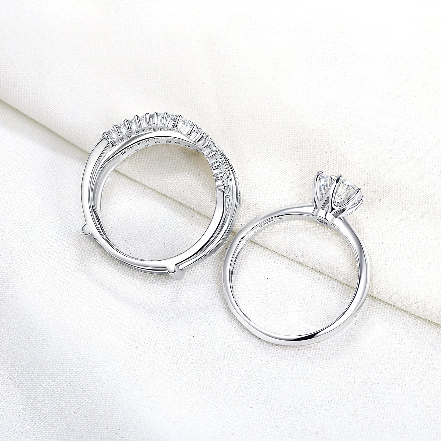 Newshe Wedding Rings Set for Women Engagement Ring Guard 5A Cubic Zirconia 925 Sterling Silver Round Size 5-10