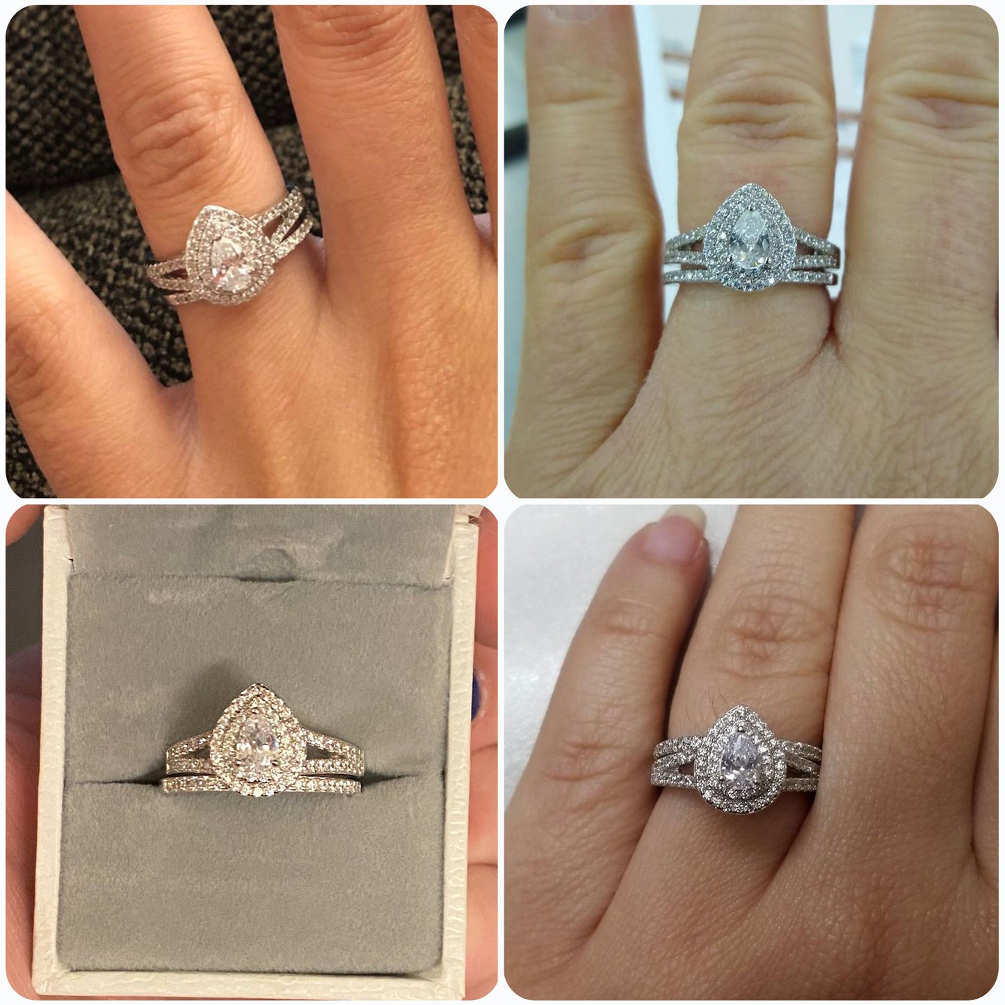 Newshe Wedding Rings for Women Engagement Ring Set 925 Sterling Silver 1.3ct Pear White Cz Size 5-10