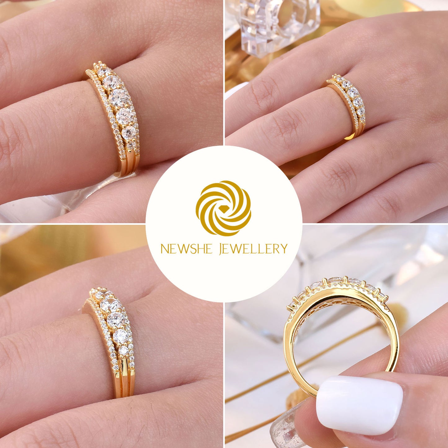 Newshe Eternity Ring Wedding Band for Women 925 Sterling Silver 1.13ct Round White AAAAA Cz Size 4-13