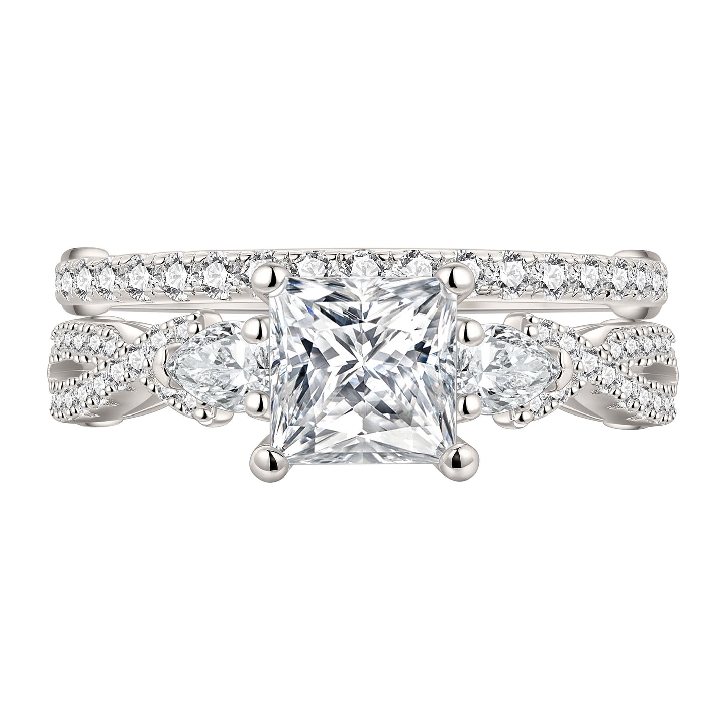 Newshe Jewellery 2 Carat Princess Moissanite Wedding Rings for Women VVS1 D Color 925 Sterling Silver Rings Size 5-10