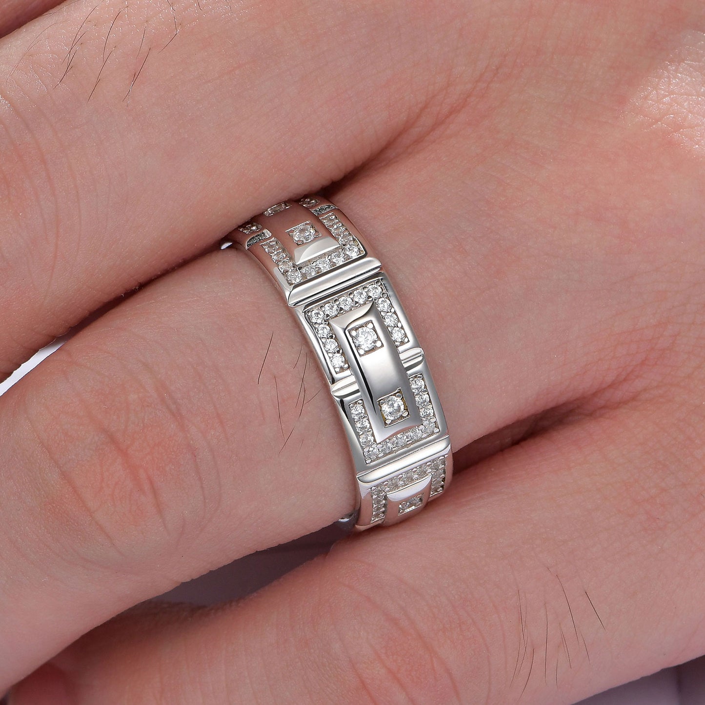 Newshe Jewellery Wedding Rings For Him 5A 925 Sterling Silver Mens Wedding Bands Round Cut Cubic Zirconia Size 8-13