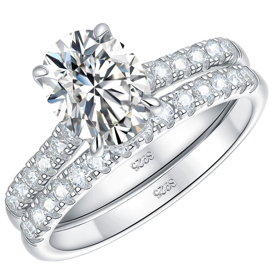 Newshe Jewellery Oval Moissanite Wedding Rings for Women Engagement Ring Sets 925 Sterling Silver Size 5-10