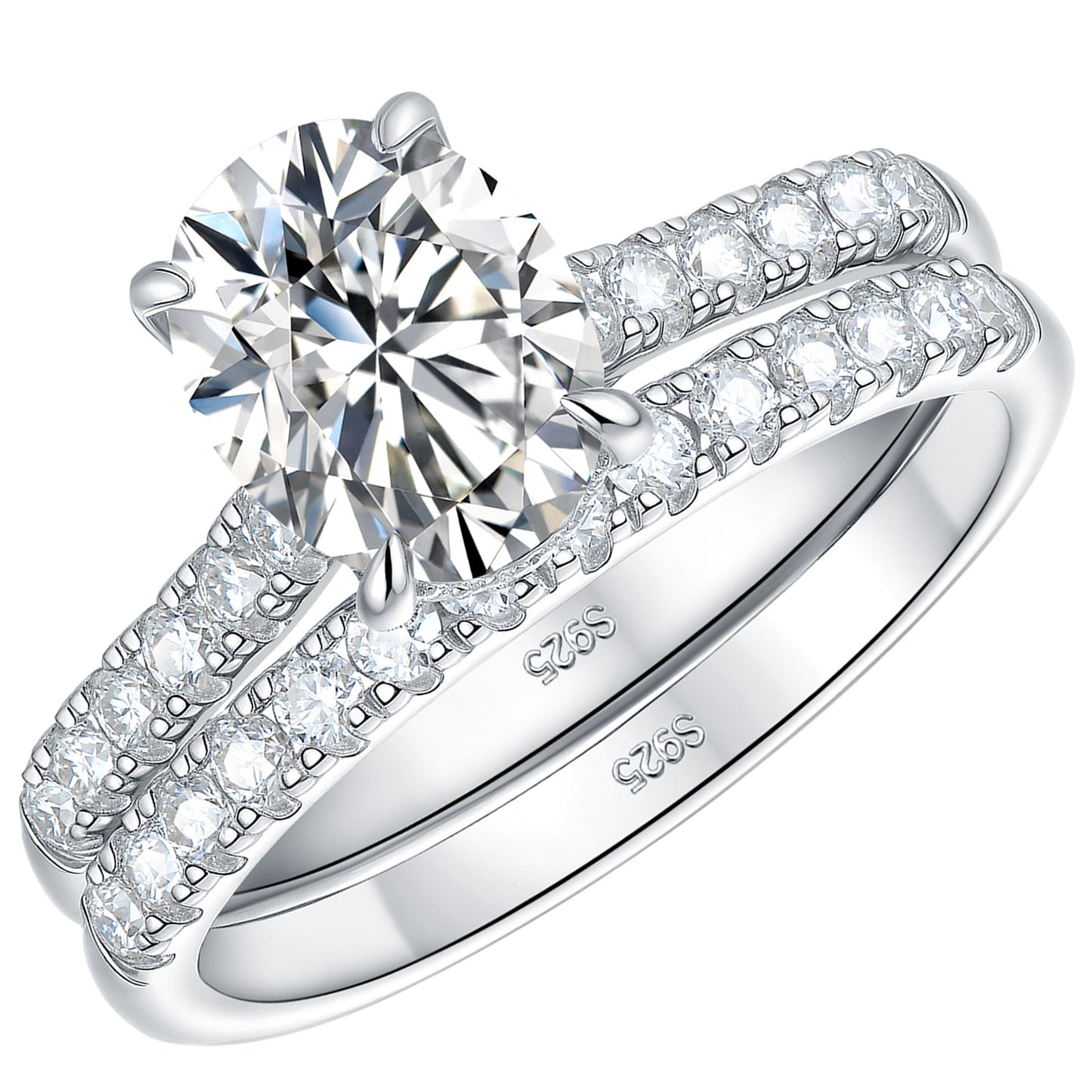 Newshe Jewellery Oval Moissanite Wedding Rings for Women Engagement Ring Sets 925 Sterling Silver Size 5-10