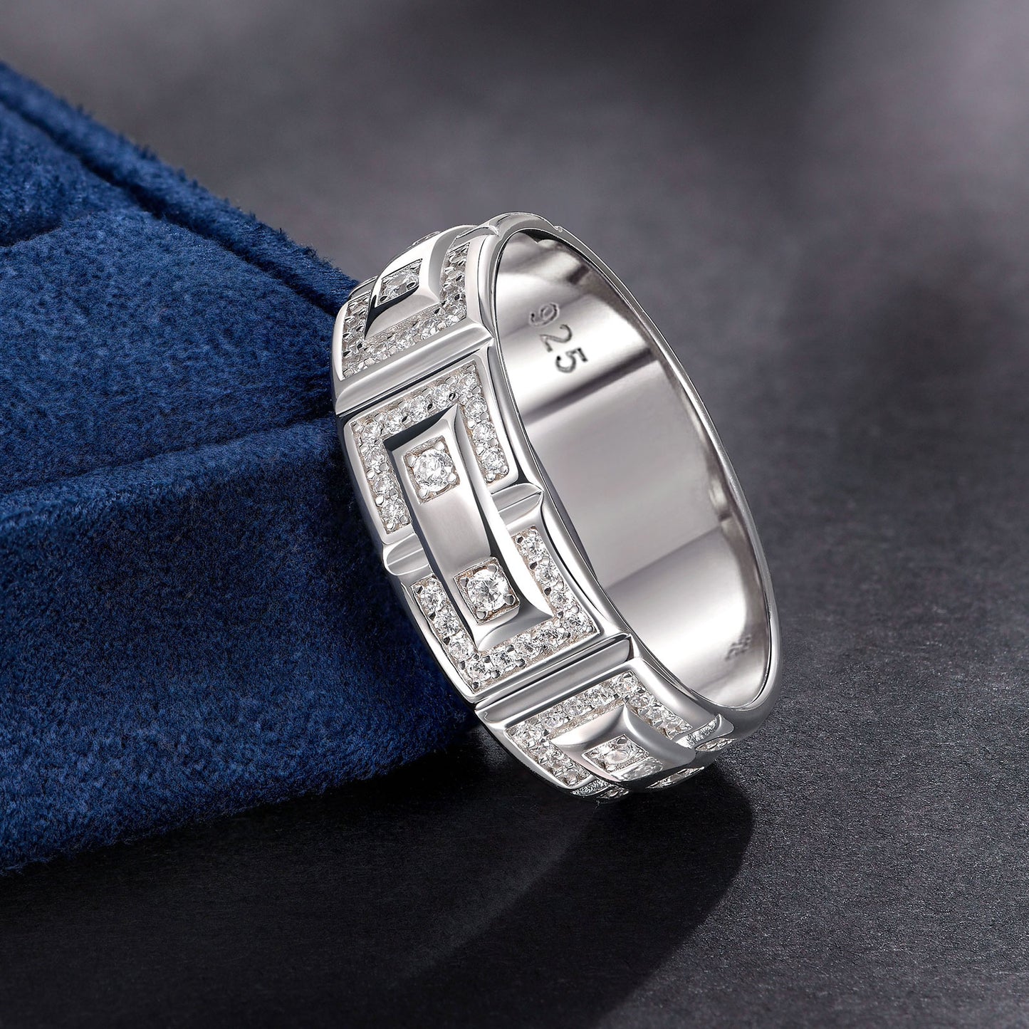 Newshe Jewellery Wedding Rings For Him 5A 925 Sterling Silver Mens Wedding Bands Round Cut Cubic Zirconia Size 8-13