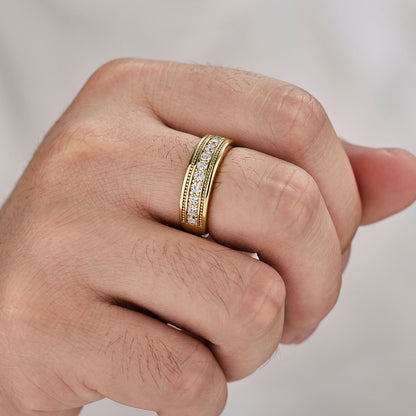 Newshe Mens wedding Bands 925 Sterling Silver Men Rings Wedding Band for Him 1ct Round 5A Cz Promise Rings For Him Yellow Gold Size 8-13