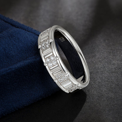Newshe Jewellery Wedding Rings For Him 925 Sterling Silver Men Wedding Band 1ct Cubic Zirconia Round 5A Wedding Rings For Men Size 9-13