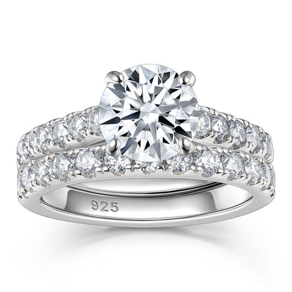 Newshe Jewellery 2ct Moissanite Wedding Ring Set Engagement Rings for Women 925 Sterling Sliver Round Cut Size 6-10