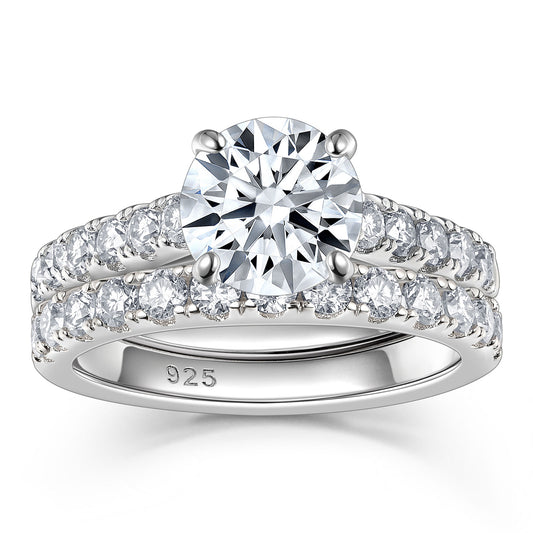 Newshe Jewellery 2ct Moissanite Wedding Ring Set Engagement Rings for Women 925 Sterling Sliver Round Cut Size 6-10