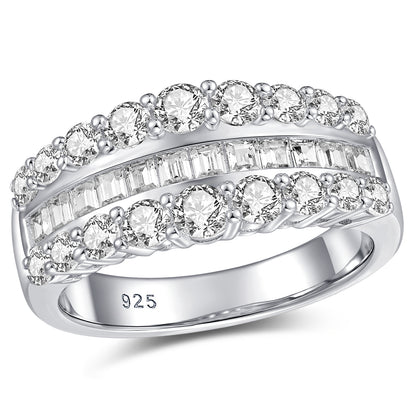 Newshe Jewellery Wide Moissanite Wedding Bands for Woman Bridal Rings 925 Sterling Silver Rings Size 5-10