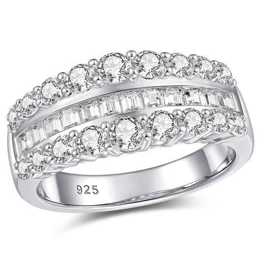 Newshe Jewellery Wide Moissanite Wedding Bands for Woman Bridal Rings 925 Sterling Silver Rings Size 5-10