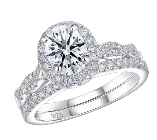 Newshe 2 Ct Oval Moissanite Wedding Sets for Women Twisted Band 925 Sterling Silver Bridal Rings