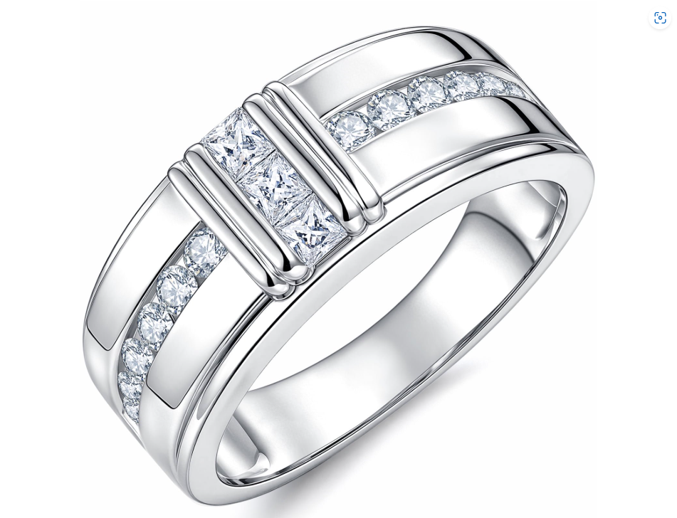 Newshe Jewellery Moissanite Men Rings D Color VVS1 Princess Round Cross Wedding Bands for Men White Gold Plated
