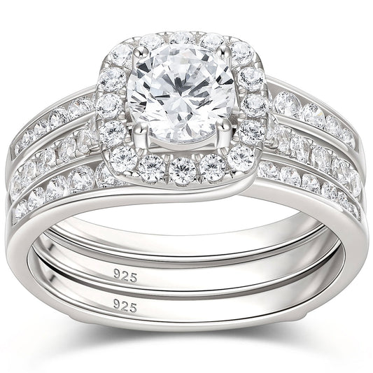 Newshe Jewellery Wedding Rings for Women AAAAA Cz 925 Sterling Silver Engagement Bridal Band Set Enhancers and Wraps