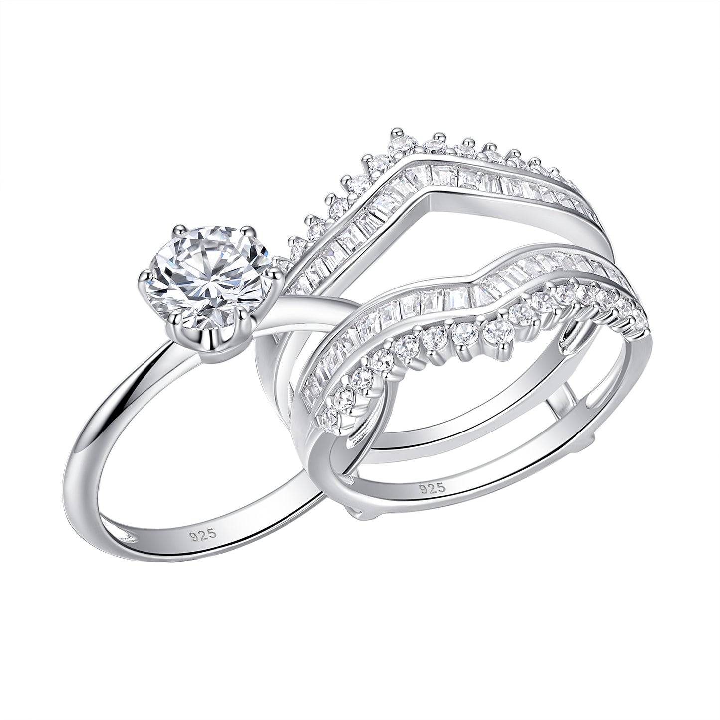 Newshe Wedding Rings Set for Women Engagement Ring Guard 5A Cubic Zirconia 925 Sterling Silver Round Size 5-10