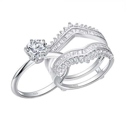 Newshe Wedding Rings Set for Women Engagement Ring Guard 5A Cubic Zirconia 925 Sterling Silver Round Size 5-10