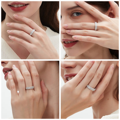 Newshe Jewellery Moissanite Rings for Women 925 Sterling Silver Wedding Bands Pave Emerald Eternity Band Ring Size 5-10