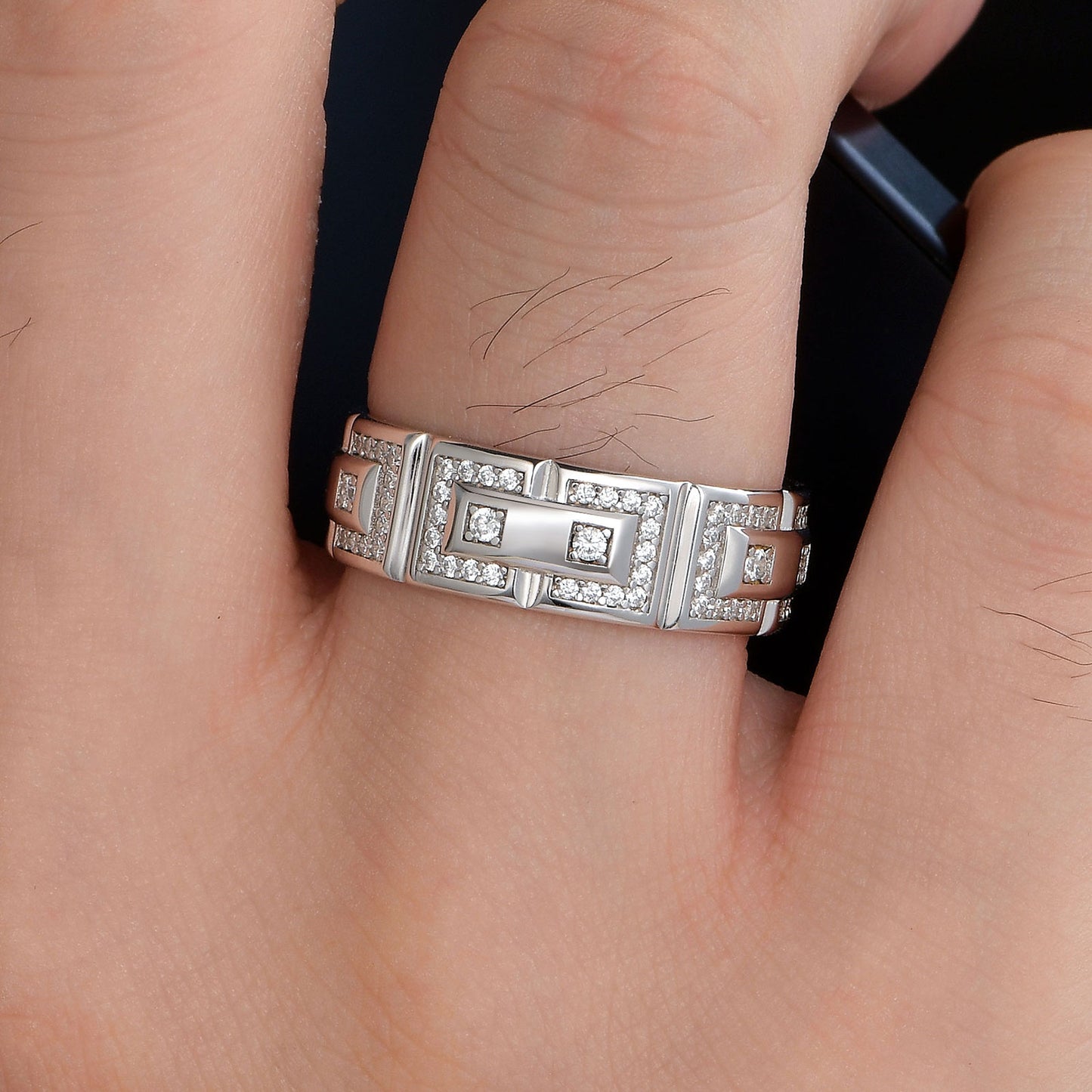 Newshe Jewellery Wedding Rings For Him 5A 925 Sterling Silver Mens Wedding Bands Round Cut Cubic Zirconia Size 8-13