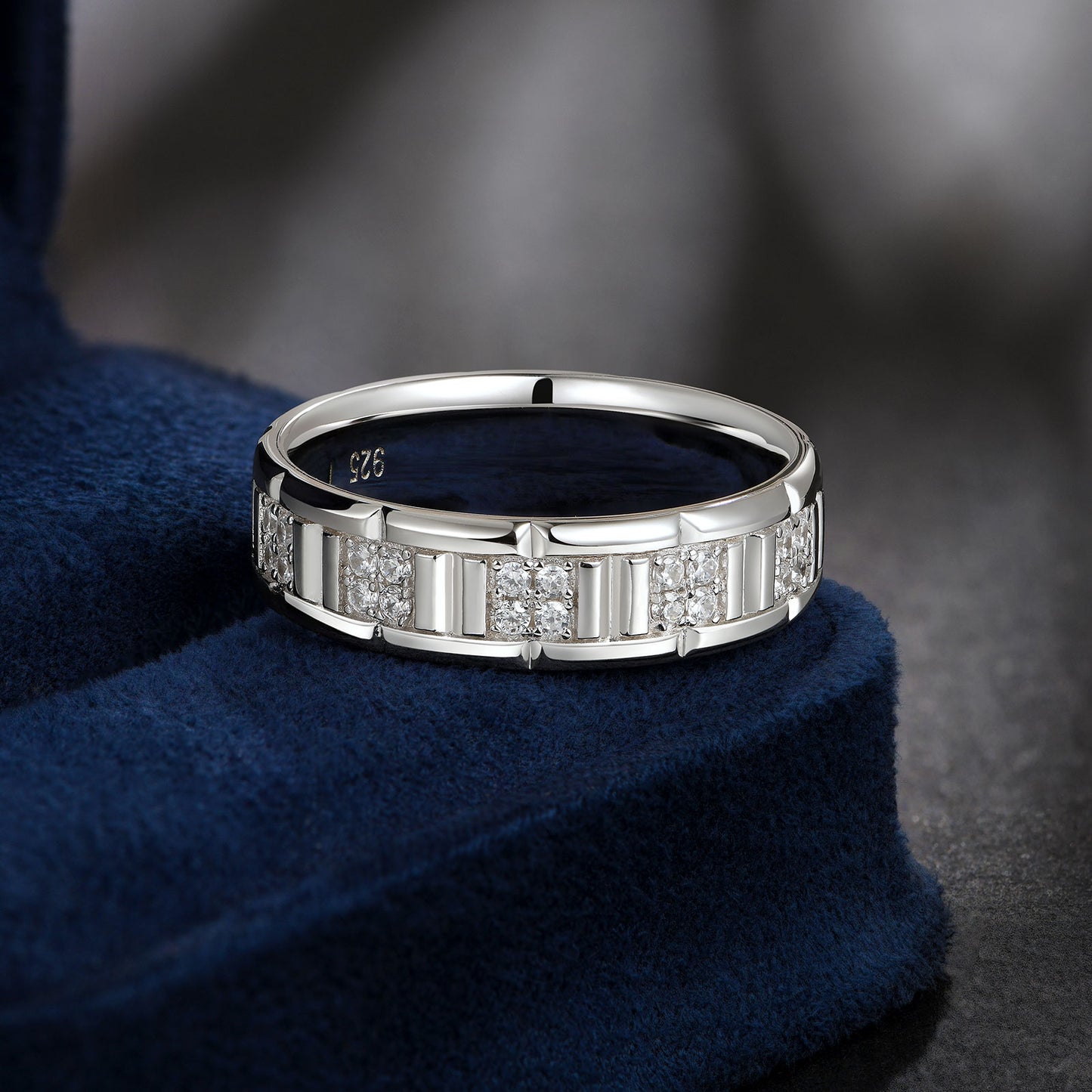 Newshe Jewellery Wedding Rings For Him 925 Sterling Silver Men Wedding Band 1ct Cubic Zirconia Round 5A Wedding Rings For Men Size 9-13