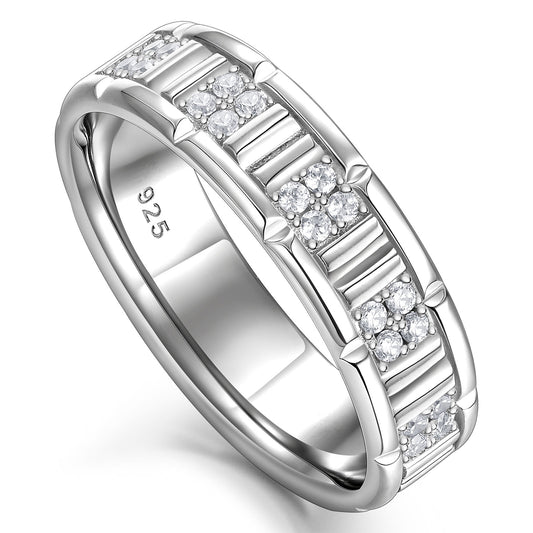 Newshe Jewellery Wedding Rings For Him 925 Sterling Silver Men Wedding Band 1ct Cubic Zirconia Round 5A Wedding Rings For Men Size 9-13