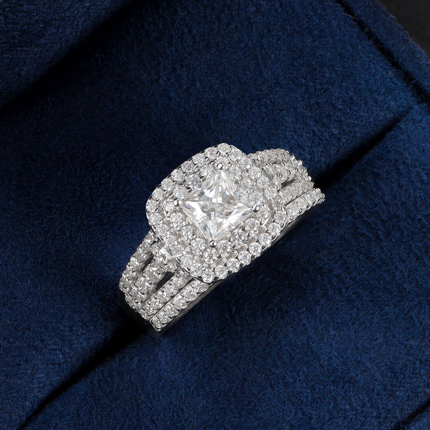 Newshe Jewellery Moissanite Rings For Women Wedding Ring Set 925 Sterling Silver 1.9ct Princess White Size 6-10