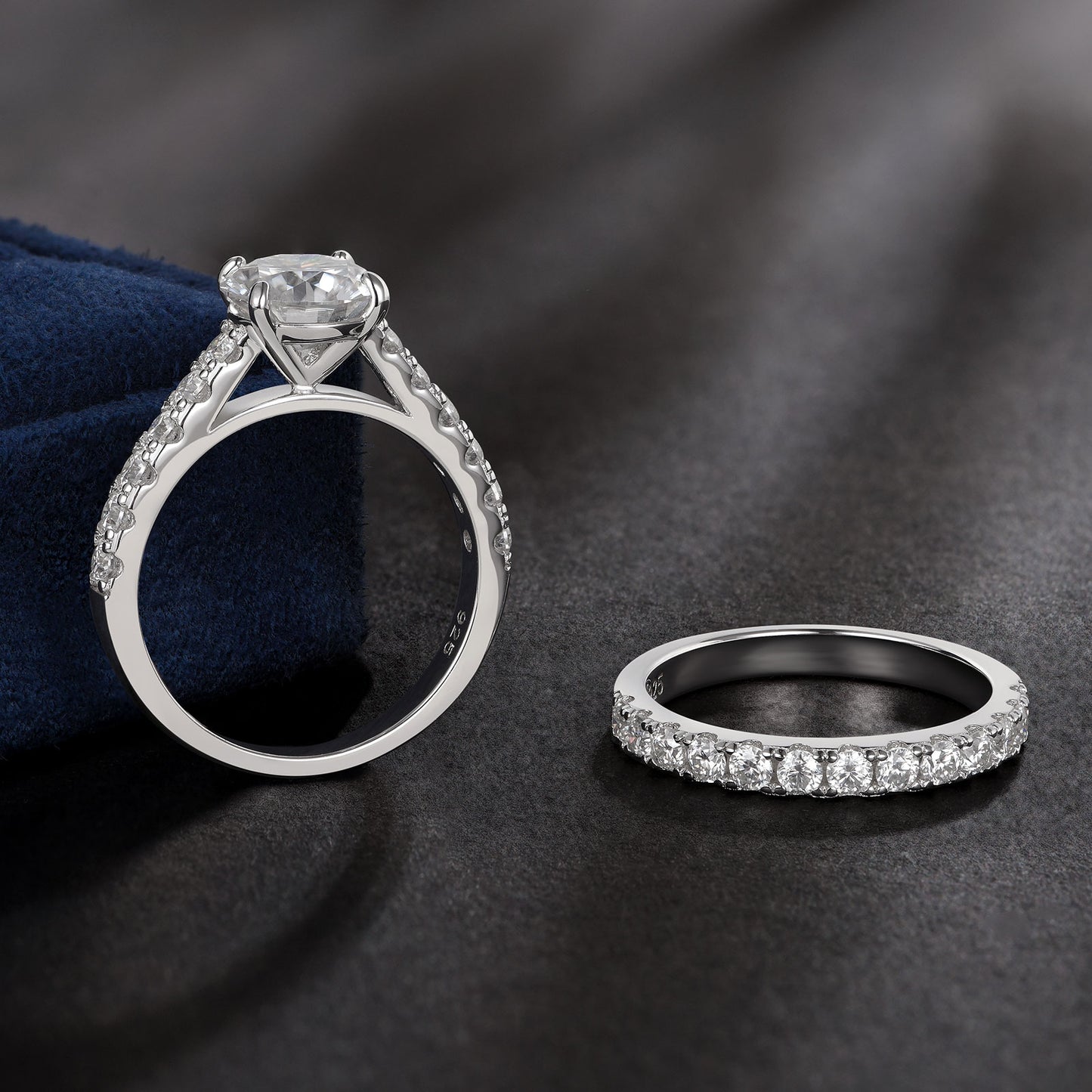 Newshe Jewellery 2ct Moissanite Wedding Ring Set Engagement Rings for Women 925 Sterling Sliver Round Cut Size 6-10