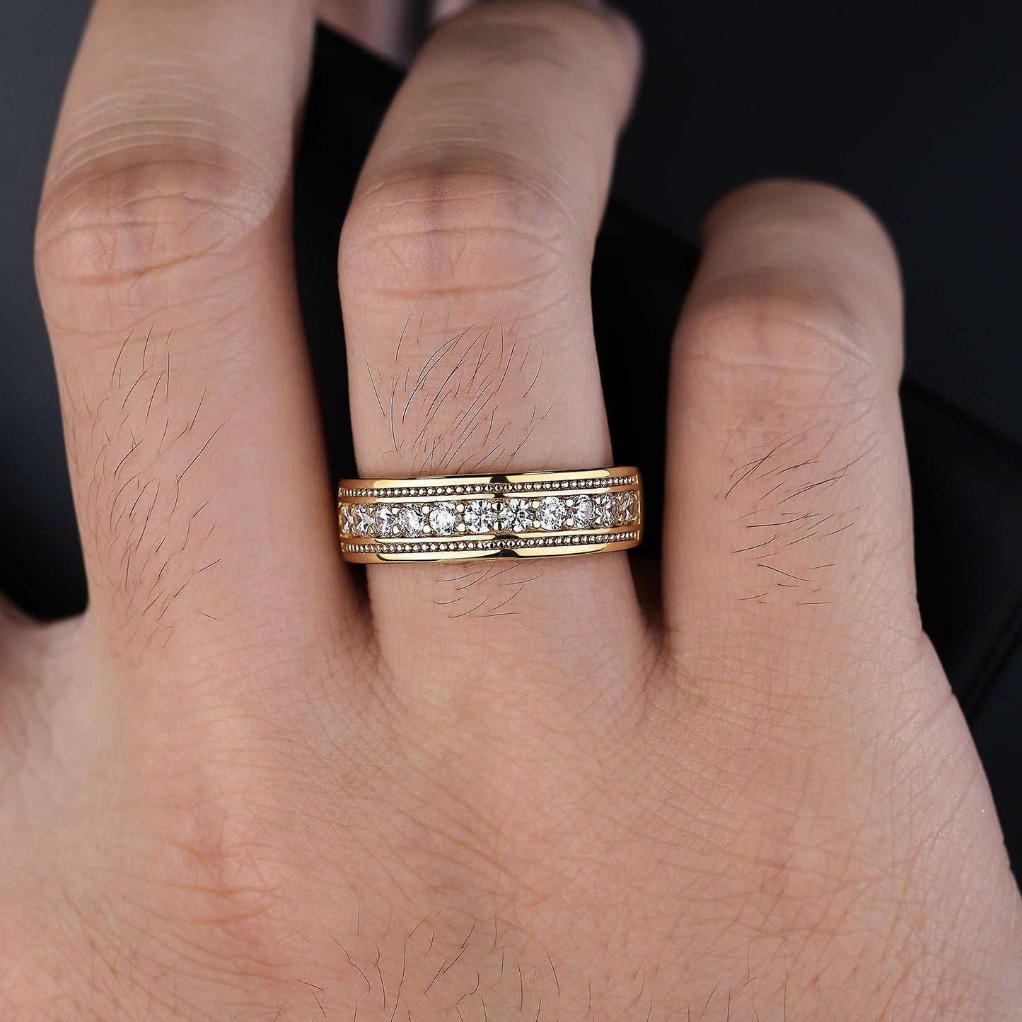 Newshe Mens wedding Bands 925 Sterling Silver Men Rings Wedding Band for Him 1ct Round 5A Cz Promise Rings For Him Yellow Gold Size 8-13