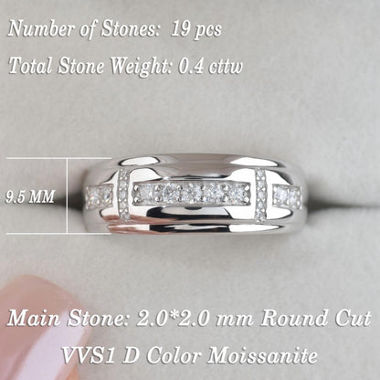 Heinlov Moissanite Mens Wedding Band D Color VVS1 925 Sterling Silver Ring Promise Rings For Him Round Cut Engagement Eternity