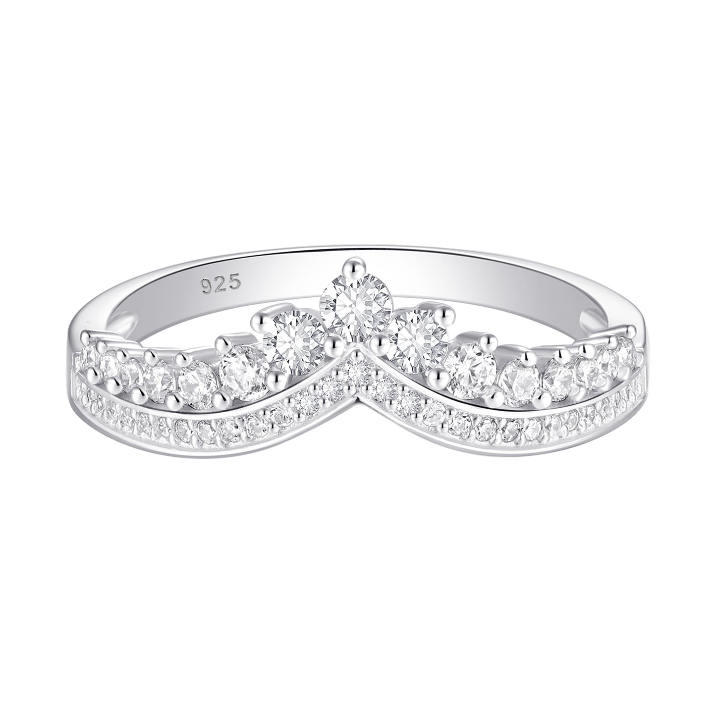 Newshe Jewellery AAAAA Crown Wedding Band for Women Stackable Eternity Rings 925 Sterling Silver Engagement Ring