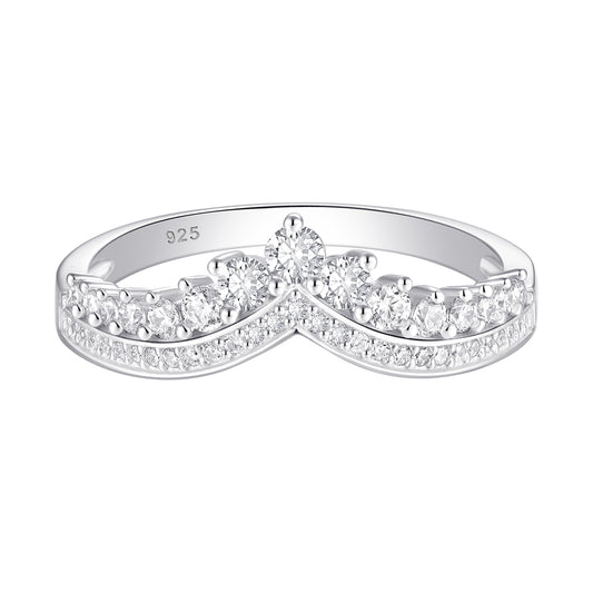 Newshe Jewellery AAAAA Crown Wedding Band for Women Stackable Eternity Rings 925 Sterling Silver Engagement Ring