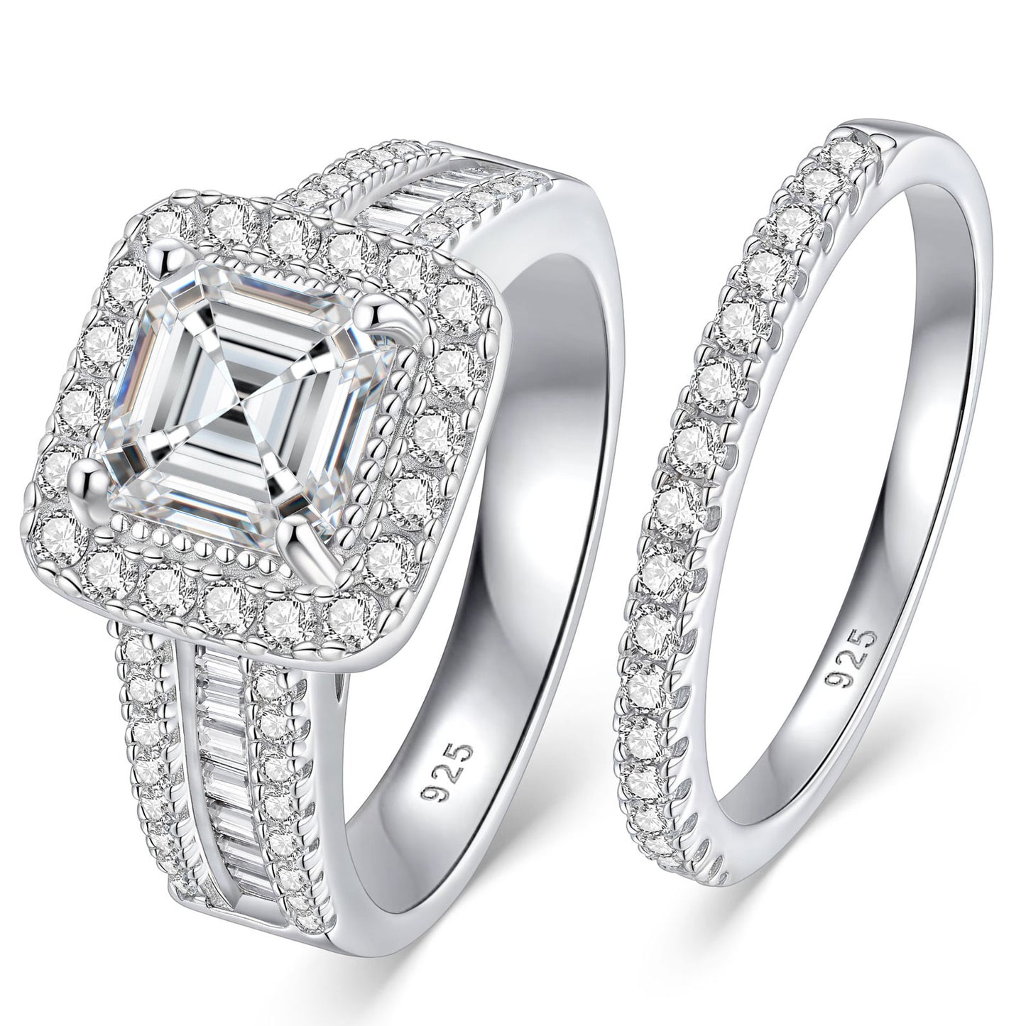 Newshe Jewellery 3.5 Ct Moissanite Wedding Rings for Women VVS1 D Color Asscher Round Cut Halo 925 Sterling Silver Rings with Elegant Gift Box Size5-10