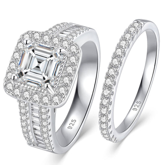 Newshe Jewellery 3.5 Ct Moissanite Wedding Rings for Women VVS1 D Color Asscher Round Cut Halo 925 Sterling Silver Rings with Elegant Gift Box Size5-10