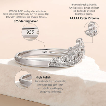 Newshe Jewellery AAAAA Crown Wedding Band for Women Stackable Eternity Rings 925 Sterling Silver Engagement Ring