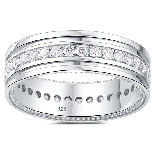 Newshe Jewellery Moissanite Mens Wedding Bands 925 Sterling Silver Promise Rings for Him Pave Round Cut