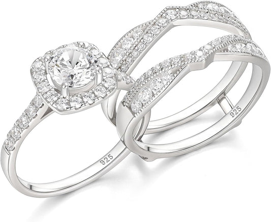 Newshe Jewellery Wedding Rings for Women AAAAA Cz Engagement Bridal Band Set 925 Sterling Silver Enhancers and Wraps Size 5-12
