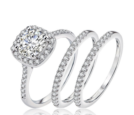 Newshe Jewellery 2Ct Halo Wedding Ring Set For Woman Engagement Rings Round AAAAA Cz 3pcs Size 5-10