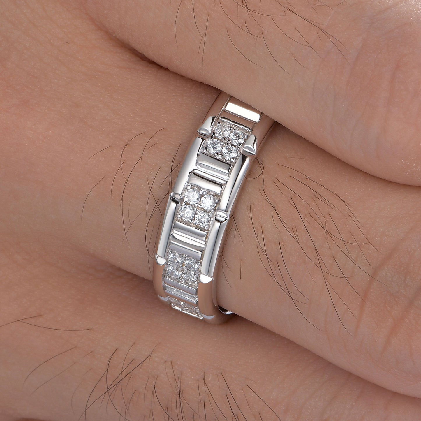 Newshe Jewellery Wedding Rings For Him 925 Sterling Silver Men Wedding Band 1ct Cubic Zirconia Round 5A Wedding Rings For Men Size 9-13