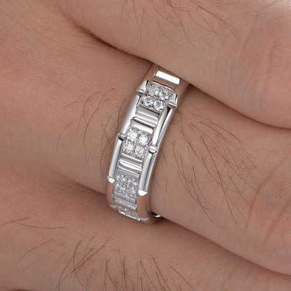 Newshe Jewellery Wedding Rings For Him 925 Sterling Silver Men Wedding Band 1ct Cubic Zirconia Round 5A Wedding Rings For Men Size 9-13