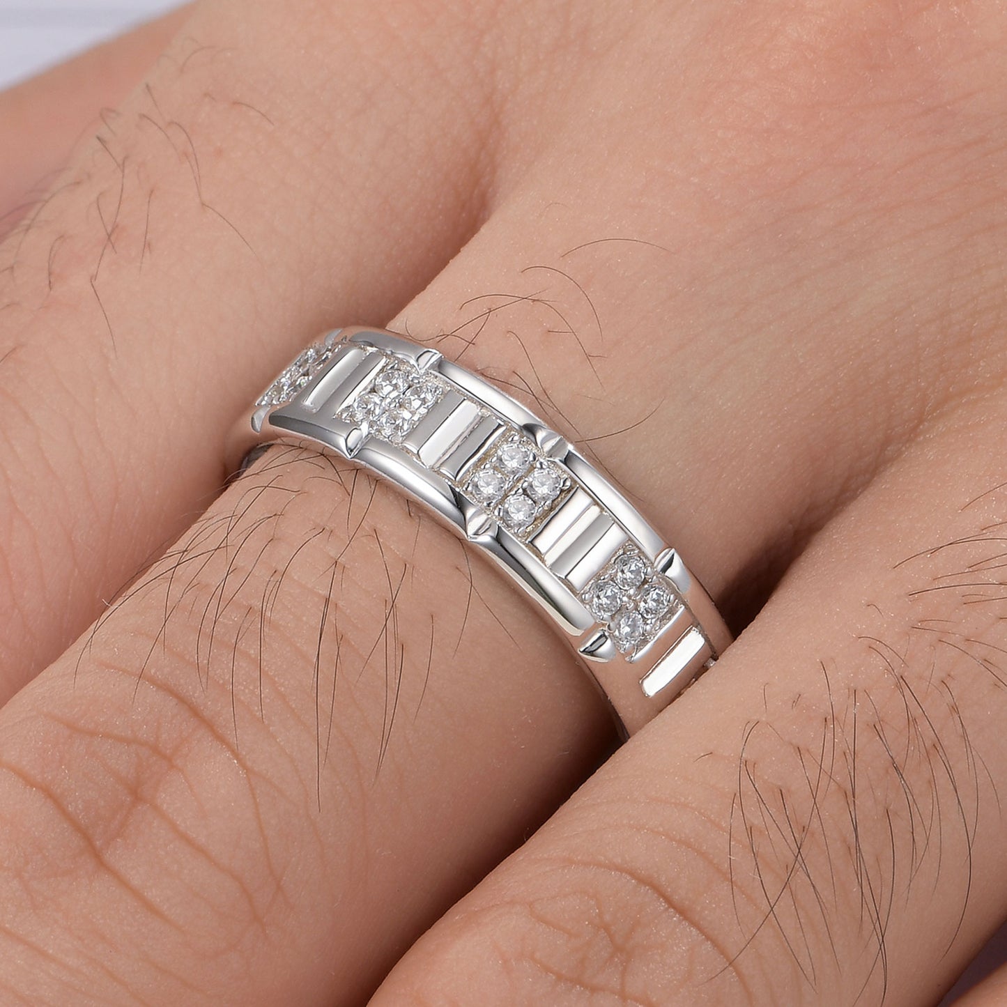 Newshe Jewellery Wedding Rings For Him 925 Sterling Silver Men Wedding Band 1ct Cubic Zirconia Round 5A Wedding Rings For Men Size 9-13