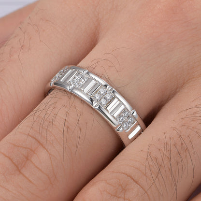 Newshe Jewellery Wedding Rings For Him 925 Sterling Silver Men Wedding Band 1ct Cubic Zirconia Round 5A Wedding Rings For Men Size 9-13