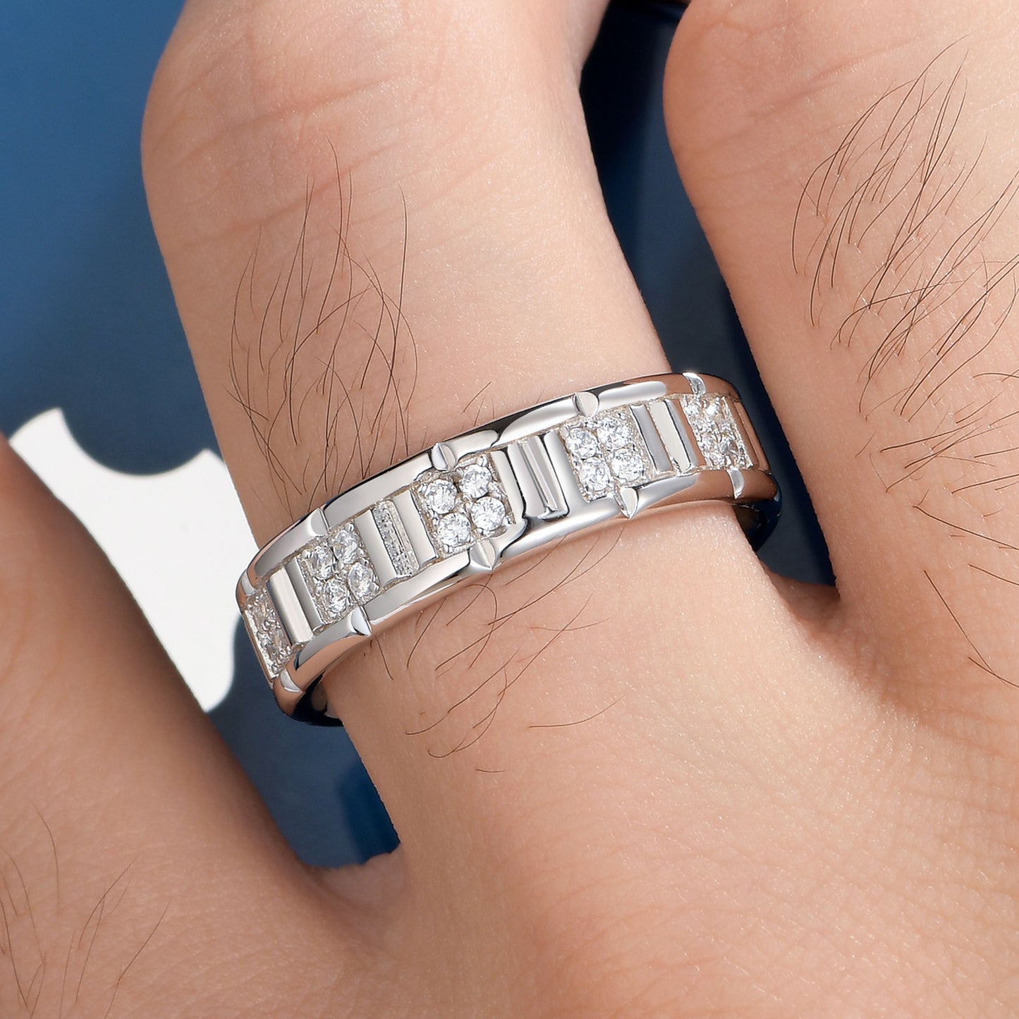 Newshe Jewellery Wedding Rings For Him 925 Sterling Silver Men Wedding Band 1ct Cubic Zirconia Round 5A Wedding Rings For Men Size 9-13