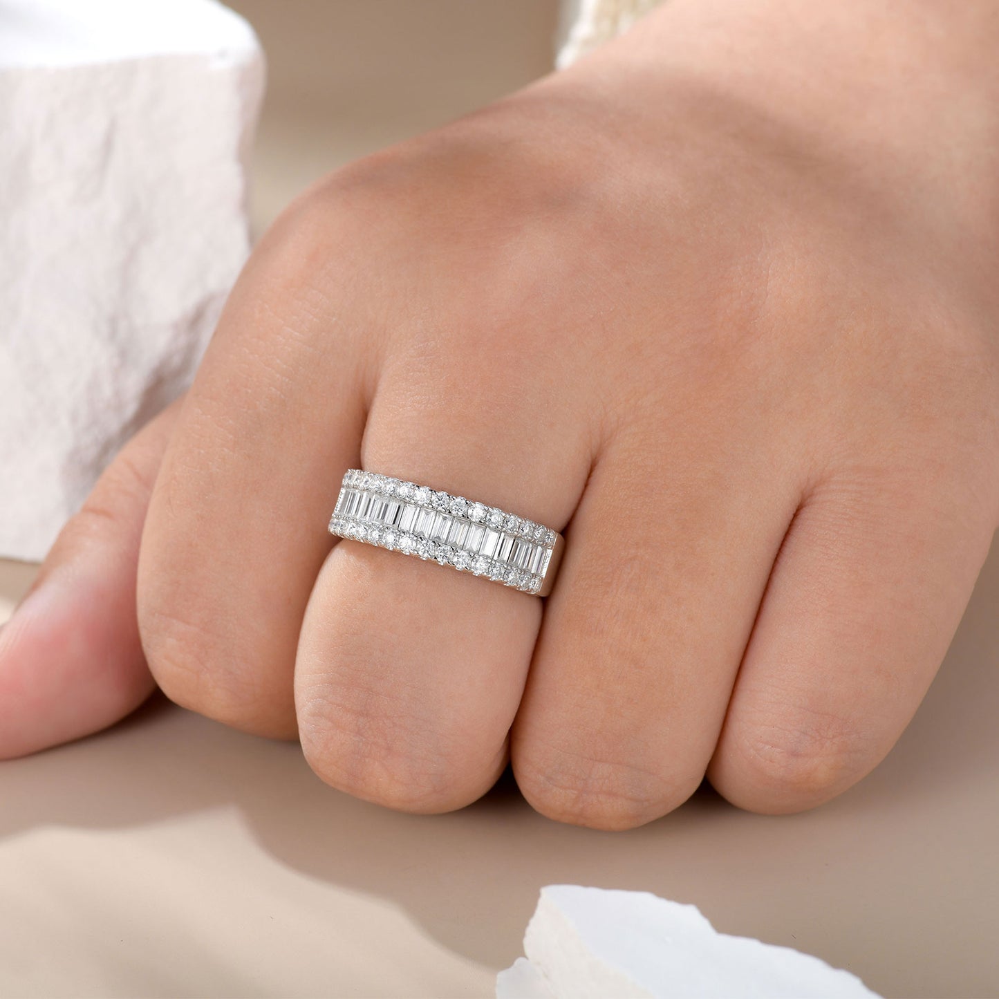 Newshe Jewellery Moissanite Wedding Bands for Women 925 Sterling Silver Eternity Rings Emerald Promise Engagement Size 5-10