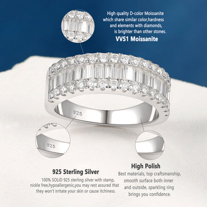 Newshe Jewellery Moissanite Wedding Bands for Women 925 Sterling Silver Eternity Rings Emerald Promise Engagement Size 5-10